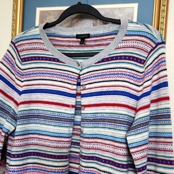 Lambs wool Blend Talbots Sweater Cardigan Collegiate Large Medium Modest - Picture 3 of 11